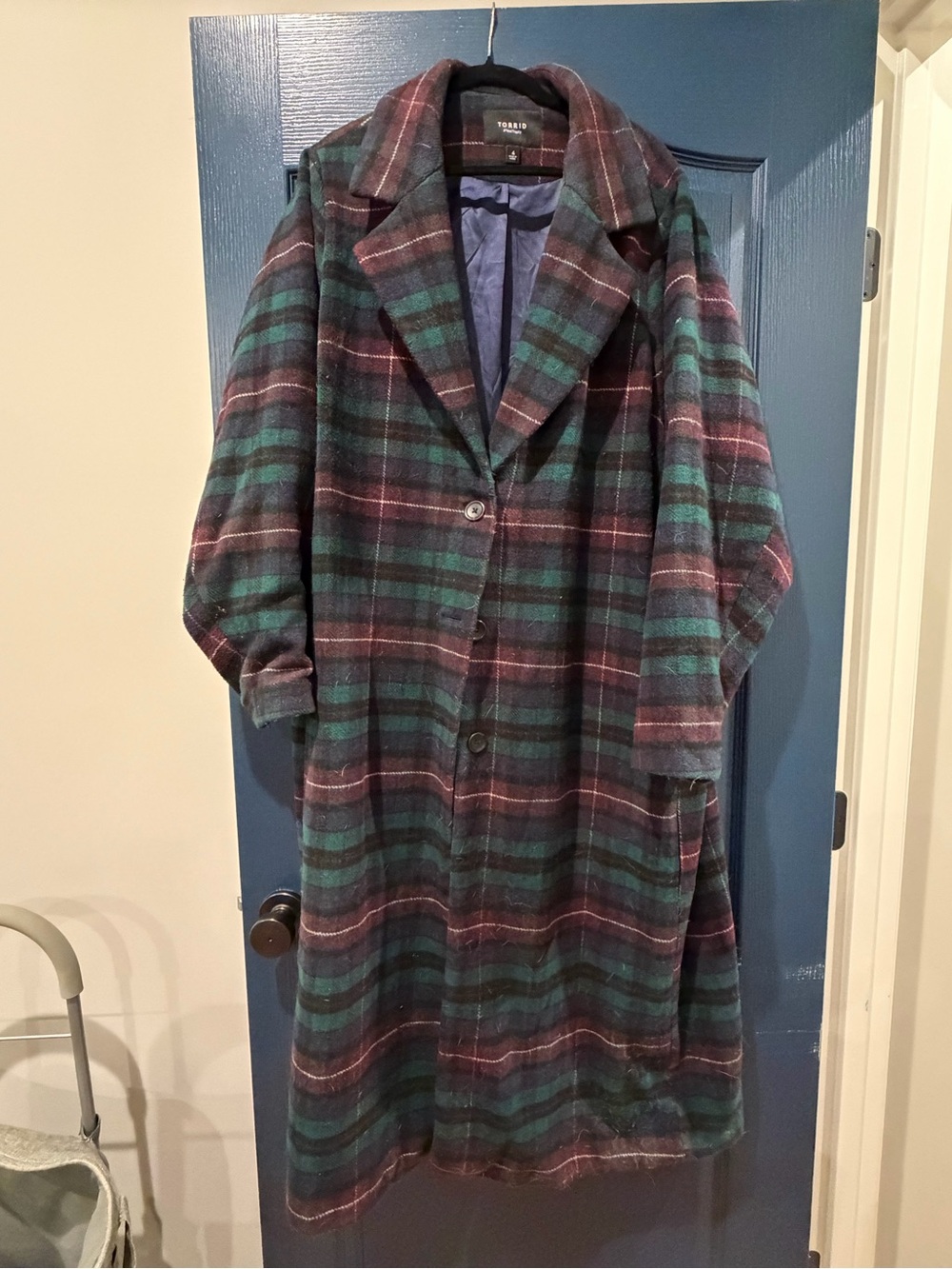 torrid Teal & Plum Plaid Long Wool-Blend Coat